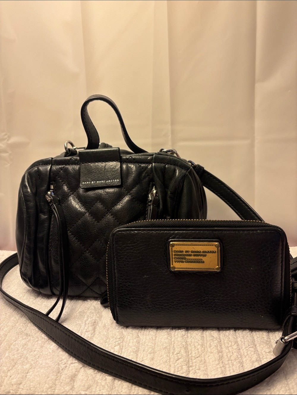 Marc by Marc Jacobs Black Quilted Leather Crossbody Bag with Matching Wallet